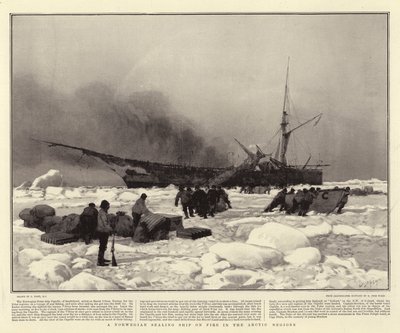 Un barco de caza de focas noruego en llamas en las regiones árticas de Joseph Nash